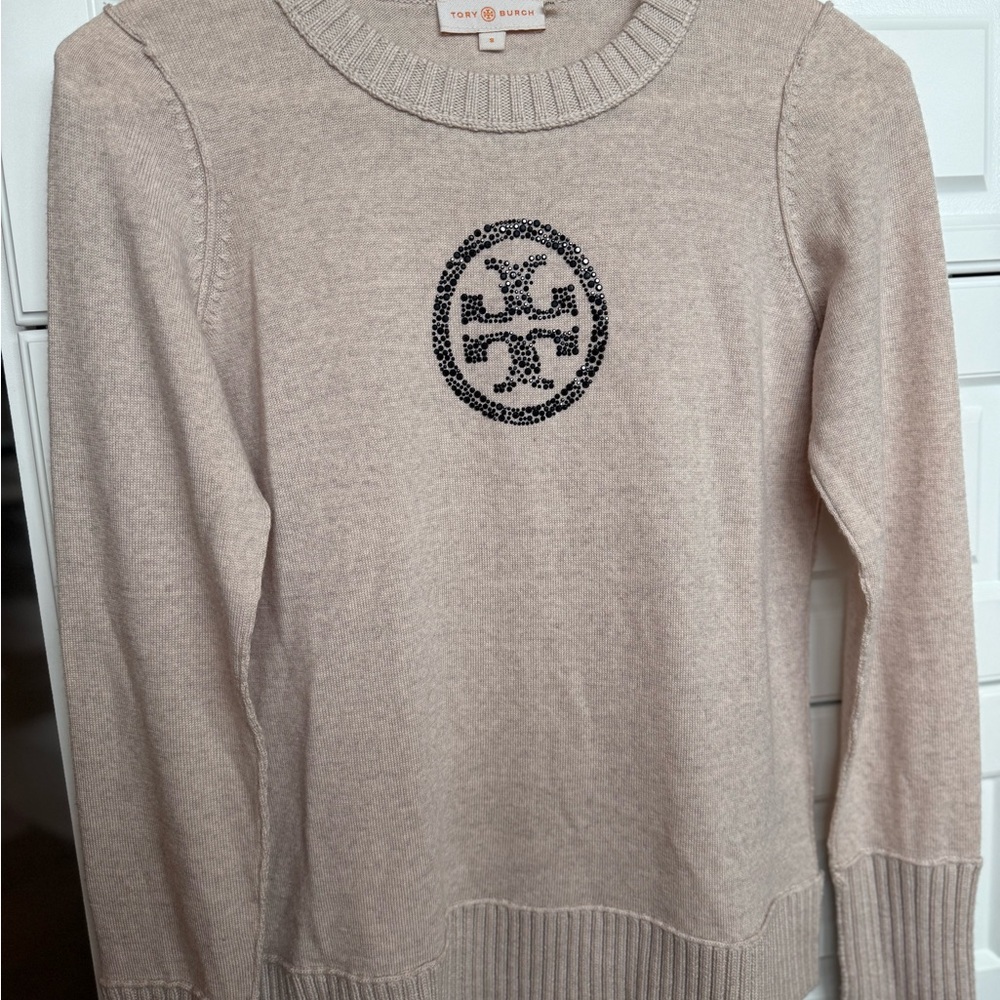 Tory Burch Beige Sweater with Black Logo